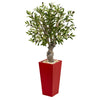 Nearly Natural 5782 40" Artificial Green Olive Tree in Red Tower Planter