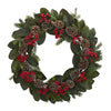 Nearly Natural 4271 30" Artificial Green Magnolia Leaf, Berry, Pine & Pine Cone Wreath