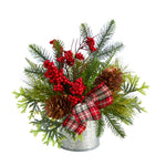 Nearly Natural A1852 12`` Pinecones, Berries Artificial Christmas Arrangements