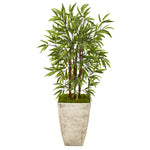 Nearly Natural T1095 53" Artificial Green Bamboo Tree in Country White Planter