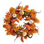 Nearly Natural W1220 24`` Autumn Pumpkin, Gourd & Berries Artificial Fall Wreath