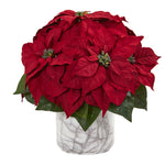 Nearly Natural 15" Poinsettia Artificial Arrangement in Marble Finished Vase