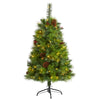 Nearly Natural 4` Montana Mixed Pine Artificial Christmas Tree with Pine Cones, Berries and 150 Clear LED Lights