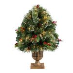 Nearly Natural P1811 3` Artificial Christmas Plant in Urn with 100 LED Lights