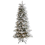 Nearly Natural 7` Flocked North Carolina Fir Artificial Christmas Tree with 550 Warm White Lights and 2090 Bendable Branches