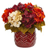 Nearly Natural 1809 14" Artificial Hydrangea Berry Arrangement in Red Vase, Multicolor