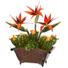 Nearly Natural 21``Bird of Paradise and Cactus Artificial Plant in Metal Planter