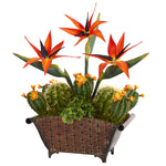 Nearly Natural 21``Bird of Paradise and Cactus Artificial Plant in Metal Planter