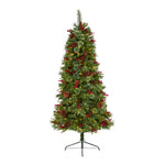 Nearly Natural 6.5` Norway Mixed Pine Artificial Christmas Tree with 350 Clear LED Lights, Pine Cones and Berries