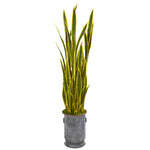 Nearly Natural 9550 64" Artificial Green Sansevieria Plant in Metal Planter with Copper Trimming