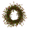 Nearly Natural 16`` Boxwood and Berries Artificial Wreath
