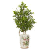 Nearly Natural 8588 26" Artificial Green Boxwood Plant in Floral Print Vase