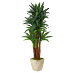 Nearly Natural T2180 5’ Dracaena Artificial Tree in Country White Planters