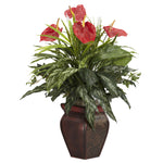 Nearly Natural 6678 Mixed Greens with Decorative Vase Silk Plants