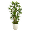 Nearly Natural T2521 52`` Bamboo Palm Artificial Tree in White Planter