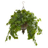 Nearly Natural 8618 34" Artificial Green Real Touch London Ivy Plant in Hanging Bowl 