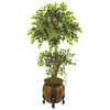 Nearly Natural 9388 59" Artificial Green Variegated Ficus Tree in Decorative Planter