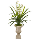 Nearly Natural 9413 56" Artificial Green & White Cymbidium Orchid Plant in Urn