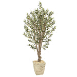 Nearly Natural 5` Olive Artificial Tree in Country White Planter