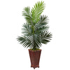 Nearly Natural 5984 4.5' Artificial Green Kentia Palm Tree in Decorative Wood Planter