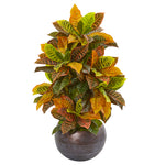 Nearly Natural 9493 37" Artificial Real Touch Croton Plant in Metal Bowl, Multicolor