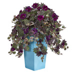 Nearly Natural 6450 32" Artificial Green & Purple Morning Glory Plant in Turquoise Planter