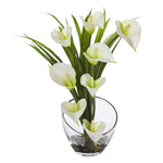 Nearly Natural 15.5`` Calla Lily and Grass Artificial Arrangement in Vase