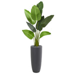 Nearly Natural 5686 5.5' Artificial Green Traveler's Palm Tree in Gray Planter