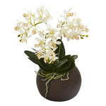 Nearly Natural A1271 11" Artificial White Mini Orchid Phalaenopsis Arrangement in Stone Vase