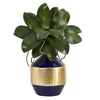 Nearly Natural 14``Phalaenopsis Orchid Leaf Artificial Plant in Blue and Gold Planter