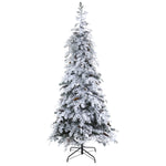Nearly Natural 7` Flocked Montana Down Swept Spruce Artificial Christmas Tree with Pinecones and 400 LED Lights