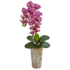 Nearly Natural 25`` Phalaenopsis Orchid Artificial Arrangement in Weathered Oak Vase