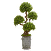 Nearly Natural 9711 50" Artificial Green Triple Ball Boxwood Topiary Tree in Metal Planter