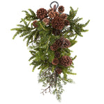 Nearly Natural 4944 26" Artificial Green & Brown Pine & Pine Cone Teardrop