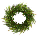 Nearly Natural 4234 23" Artificial Assorted Fern Wreath, UV Resistant Indoor/Outdoor