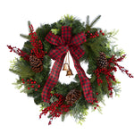 Nearly Natural W1278 24`` Decorated Christmas Artificial Wreath with Bow