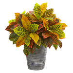 Nearly Natural 8943 21" Artificial Garden Real Touch Croton Plant in Planter with Black Pattern, Multicolor 