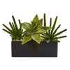 Nearly Natural P1220 16" Artificial Green Mixed Succulent Plant in Black Planter