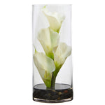 Nearly Natural 14`` Calla Lily Artificial Arrangement in Cylinder Glass