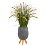 Nearly Natural P1555 3’ Onion Grass Artificial Plant in Gray Planter with Stand