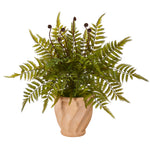 Nearly Natural 8812 22" Artificial Green Fern Plant in Orange Planter