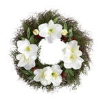 Nearly Natural 20`` Cedar, Amaryllis and Ruscus with Berries Artificial Wreath