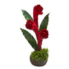Nearly Natural P1222 19" Artificial Green & Red Triple Bromeliad Plant in Stone Planter