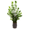 Nearly Natural 9872 4.5' Artificial Green Zamioculcas Plant in Ribbed Metal Planter