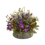 Nearly Natural 1627 Morning Glory Artificial Arrangement in Stone Planter, Purple