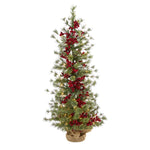 Nearly Natural 4` Berry and Pine Artificial Christmas Tree with 100 Warm White Lights and Burlap Wrapped Base