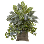Nearly Natural 6824 28" Artificial Green Mixed Silver Queen, Wandering Jew & Fittonia with Planter