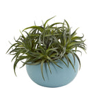 Nearly Natural 8055 9" Artificial Green Succulent Plant in Blue Planter