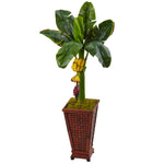 Nearly Natural 5959 3.5' Artificial Green & Yellow Banana Tree in Wooden Planter