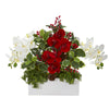 Nearly Natural 1968 17" Artificial Green & White Phalaenopsis Red Orchid & Variegated Holly Arrangement